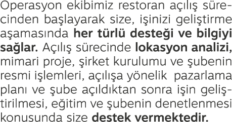 Operasyon ekibimiz restoran a l   s recinden ba layarak size, i inizi geli tirme a amas nda her t rl  deste i ve bil...