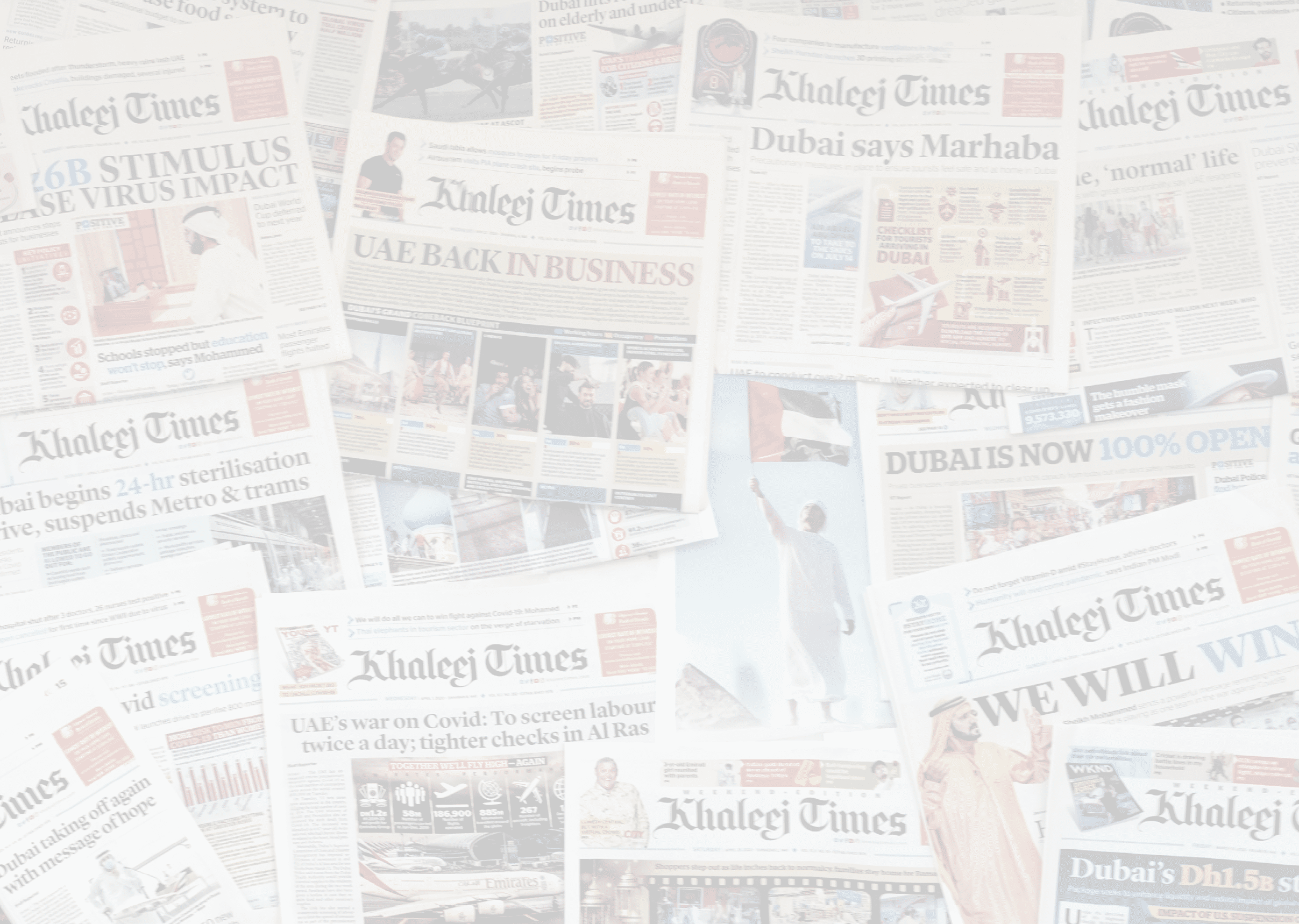 Dubai, United Arab Emirates - July 23, 2020: Newspaper front page headlines on how the United Arab Emirates - as a nation - is coping and dealing with the global coronavirus (Covid-19) pandemic. 